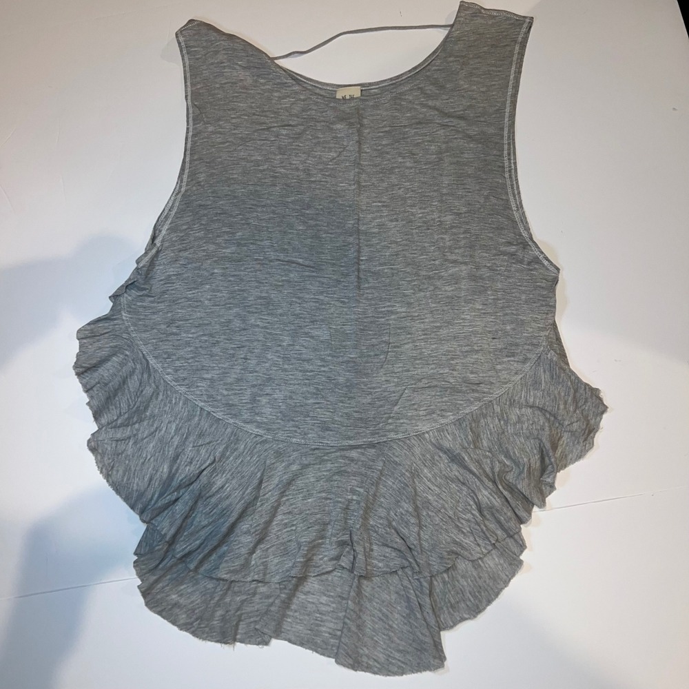 We The Free Tank Top Womens Small Gray‎ Ruffle Peplum Sleeveless Heathered - Picture 1 of 7